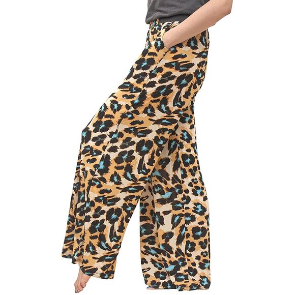 Wide Leg Palazzo Pants Leopard Print One Size - Picture 2 of 4